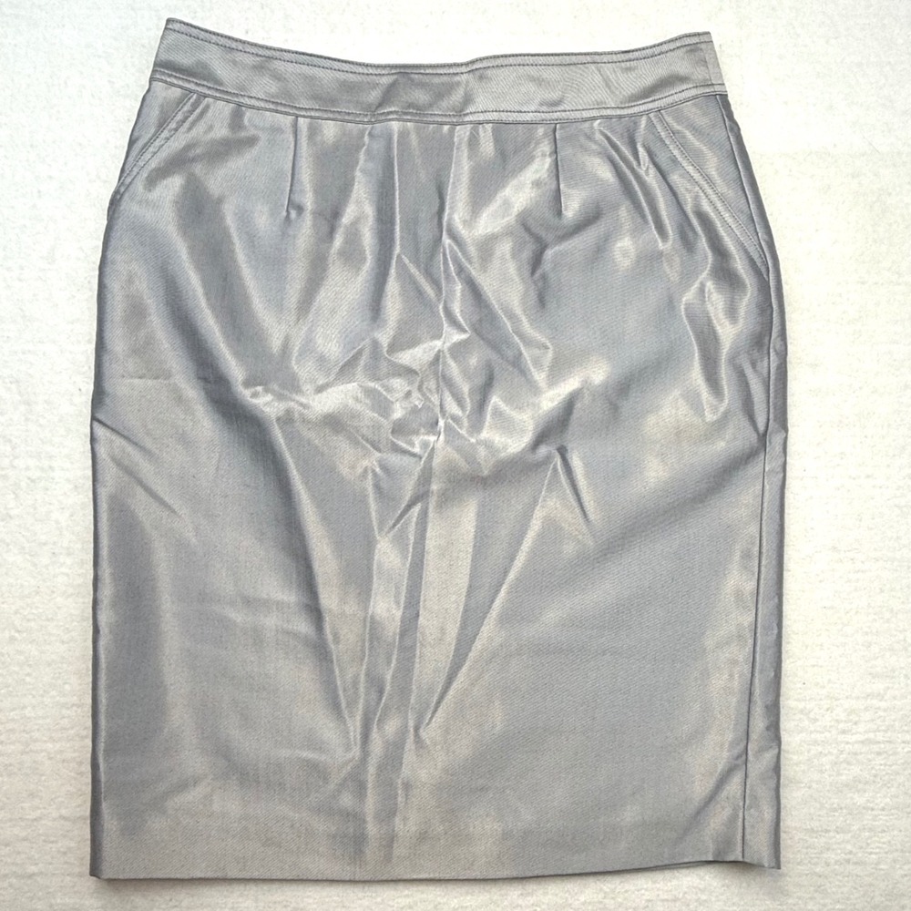 Calvin Klein 12 skirt Silver‎ Metallic Pencil Business Casual classy -tiny spot